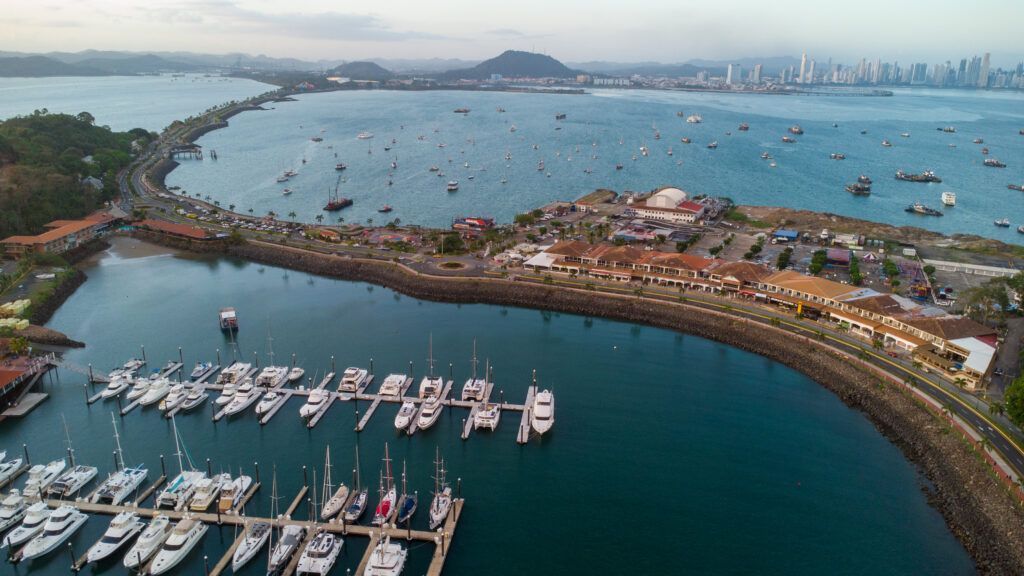 aerial photo from dron of Harbour in Panama city.