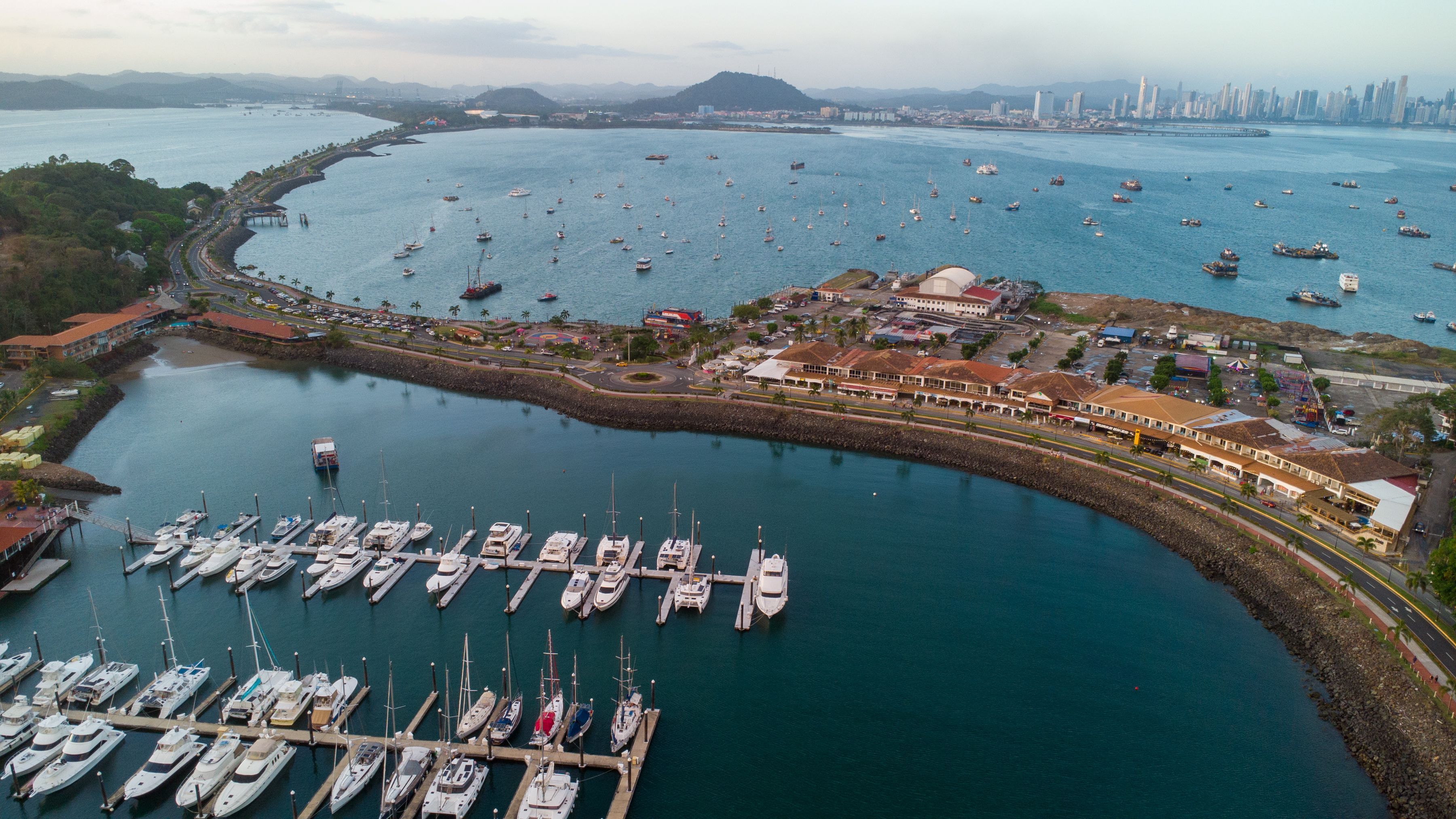 aerial photo from dron of Harbour in Panama city.