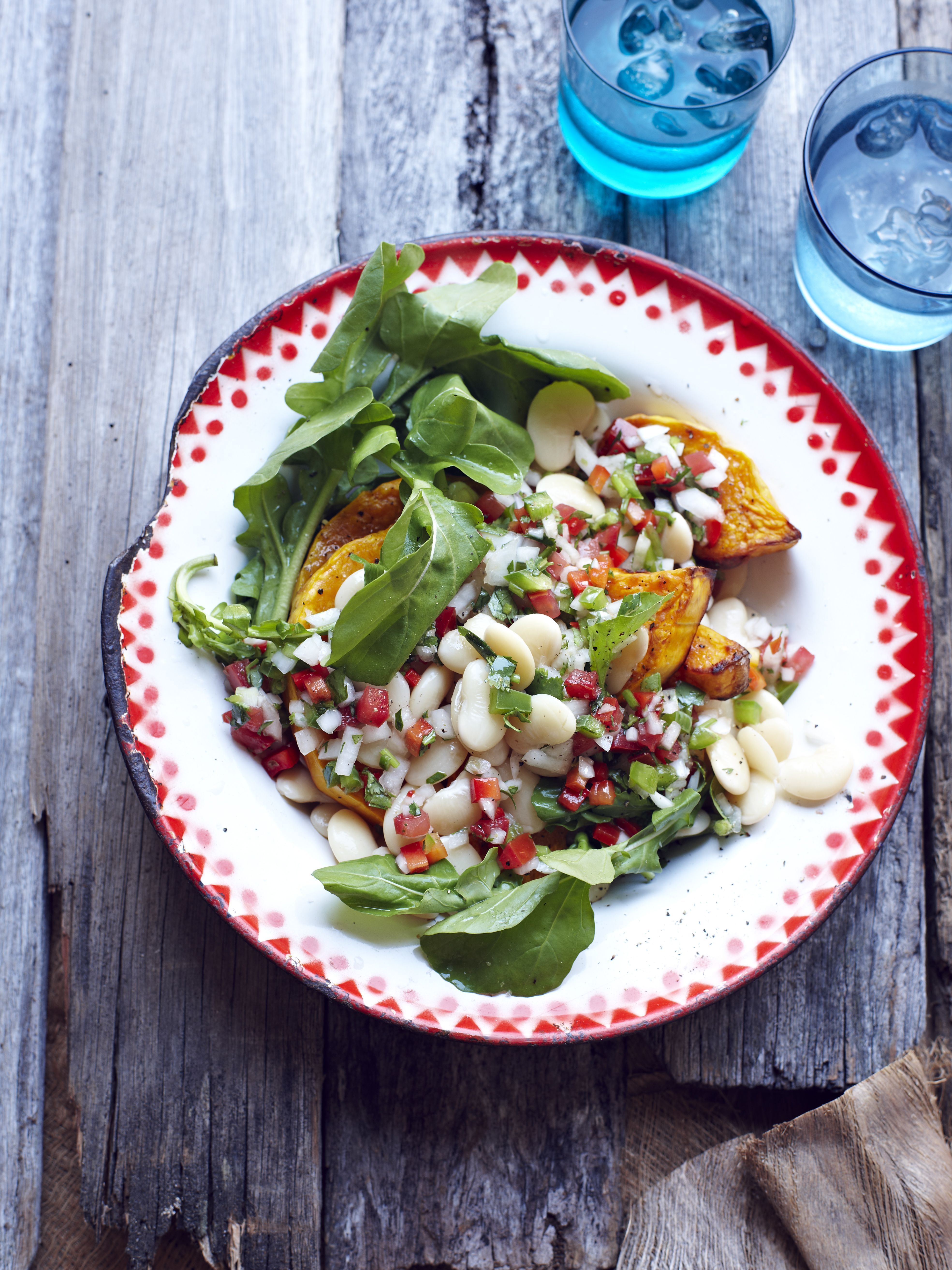 Chilean lima bean salad salsa on table