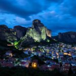 Kalambaka village in famous tourist destination Meteora in Greece in night